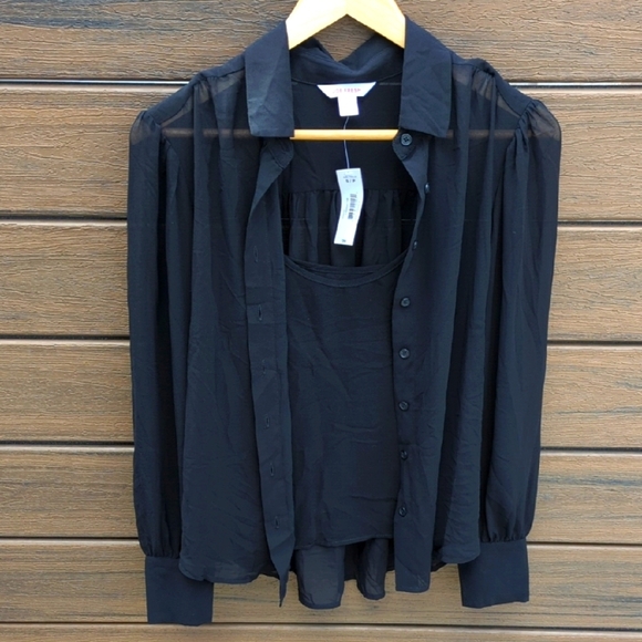 Joe Fresh Women's Semi Sheer Black Blouse With Built In Tank - Size Small NWT - Picture 1 of 5
